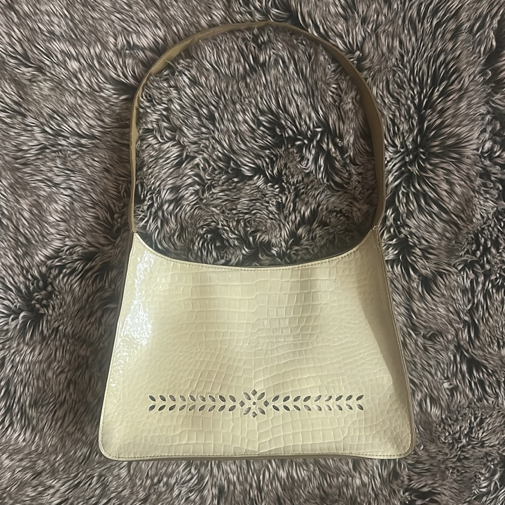Mondani New York Ivory Green Croc-Embossed Shoulder Bag